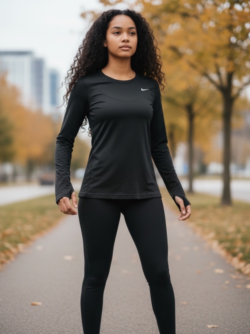 Nike Dri-Fit Long Sleeve Running Top Black Regular Fit (M)